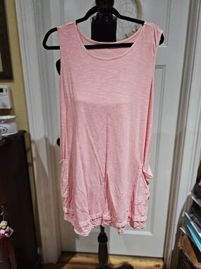 April Cornell Soft Pink Sleeveless Pocket Dress With Lace Hem